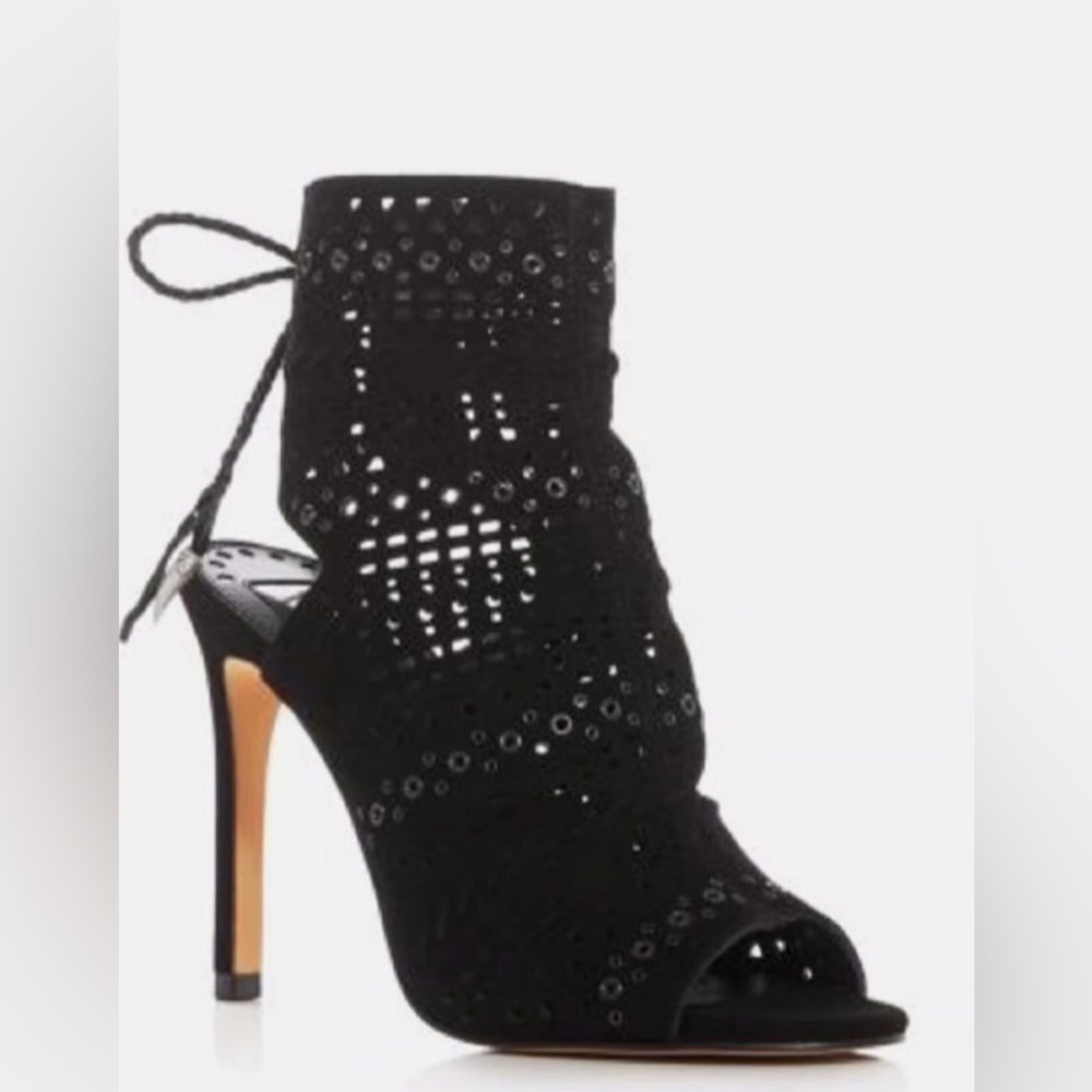 Dolce Vita - Black Laser Cut Suede High Heel open toe (back tie).